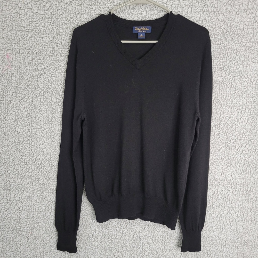 Brooks Brothers Mens Saxon Wool V-Neck Sweater Black Size S 2688